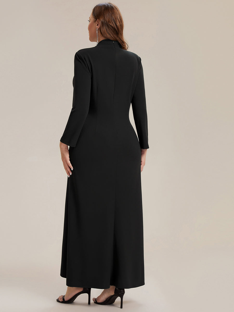 Asymmetrischer Saum V Neck Figurbetontes Kleid Aus Krepp Schlitz Volants #Farbe_Schwarz