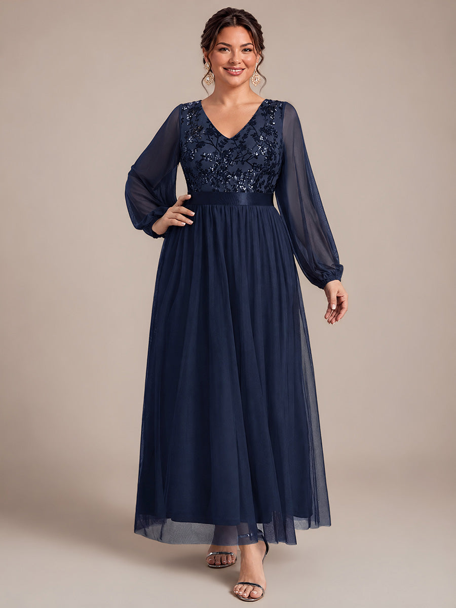 Tüll V-Ausschnitt A-Linie Reißverschluss hinten Ohne Brustpolster, mit Futter. abendkleid #Farbe_Marineblau