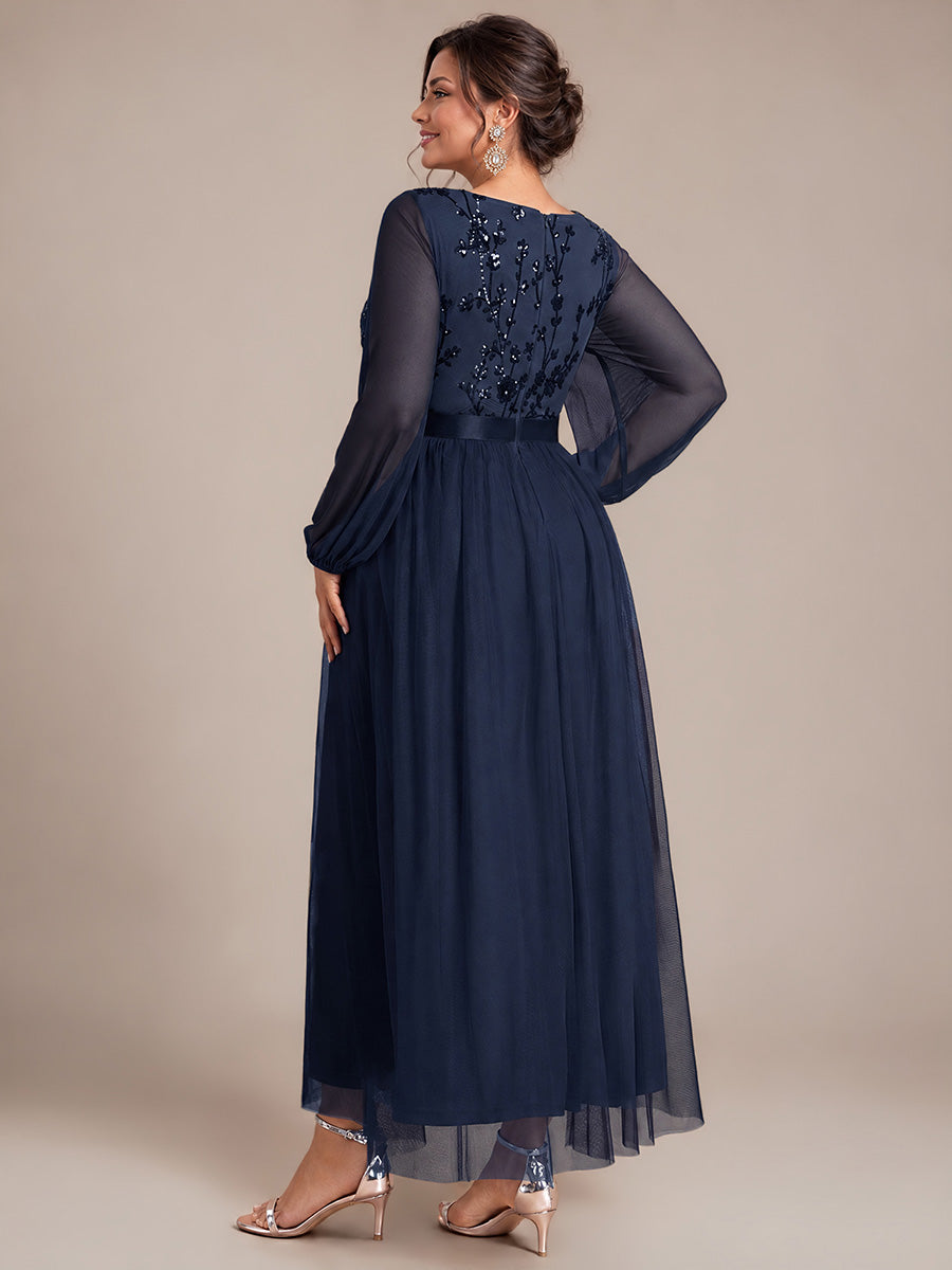Tüll V-Ausschnitt A-Linie Reißverschluss hinten Ohne Brustpolster, mit Futter. abendkleid #Farbe_Marineblau