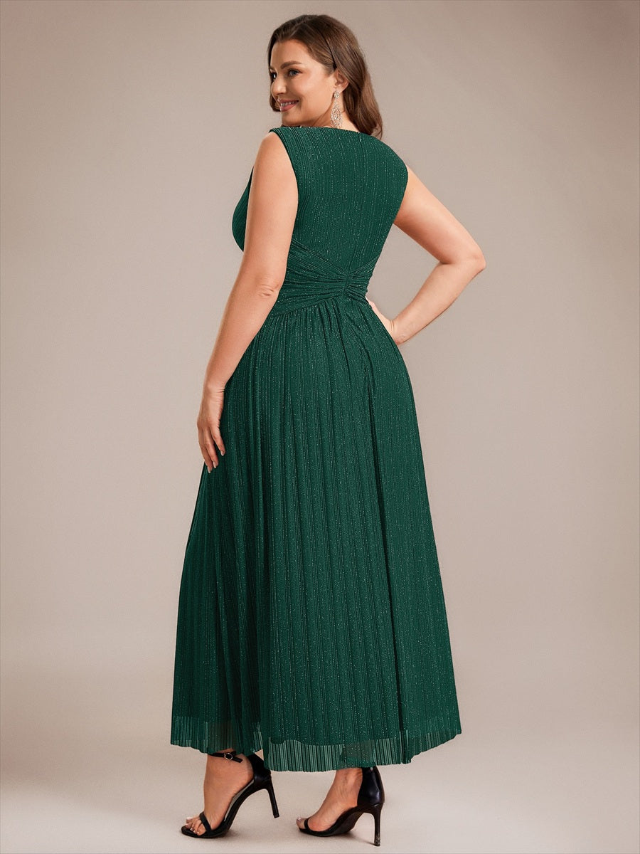 Bodenlanges A-Linien Kleid V-Ausschnitt Tüll Elegantes Design Besondere Anlässe #Farbe_Dunkelgrün