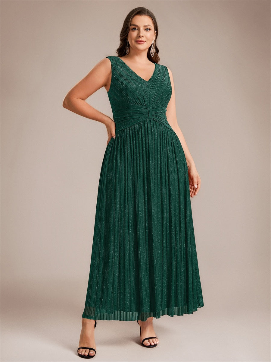 Bodenlanges A-Linien Kleid V-Ausschnitt Tüll Elegantes Design Besondere Anlässe #Farbe_Dunkelgrün