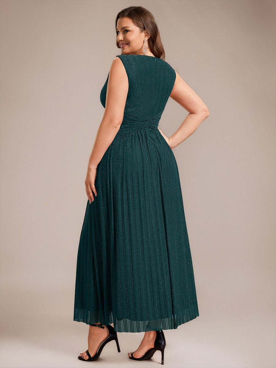 Bodenlanges A-Linien Kleid V-Ausschnitt Tüll Elegantes Design Besondere Anlässe #Farbe_Petrol