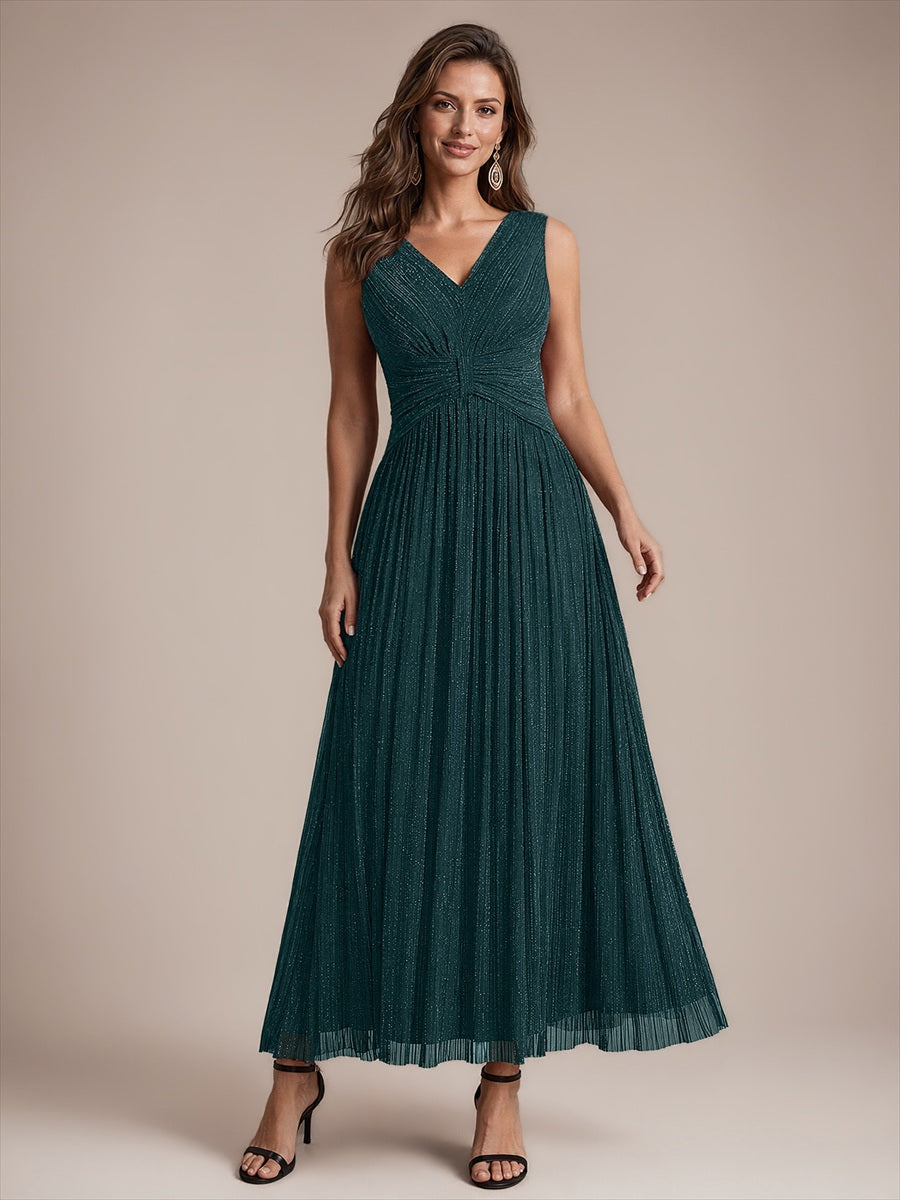 Bodenlanges A-Linien Kleid V-Ausschnitt Tüll Elegantes Design Besondere Anlässe #Farbe_Petrol
