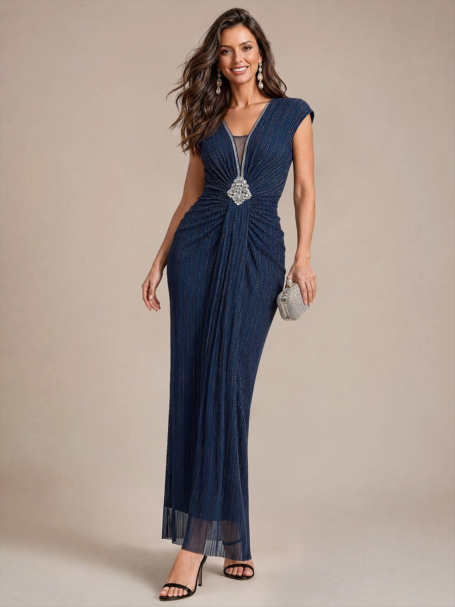 Bodenlanges V-Ausschnitt Figurbetontes Kleid Aus Tüll Elegantes Design Für Besondere Anlässe #Farbe_Marineblau