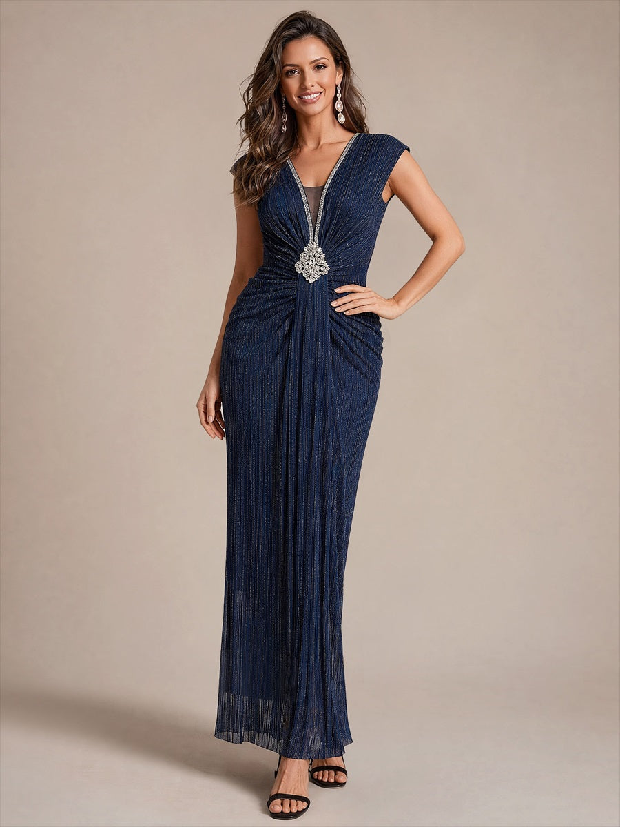 Bodenlanges V-Ausschnitt Figurbetontes Kleid Aus Tüll Elegantes Design Für Besondere Anlässe #Farbe_Marineblau