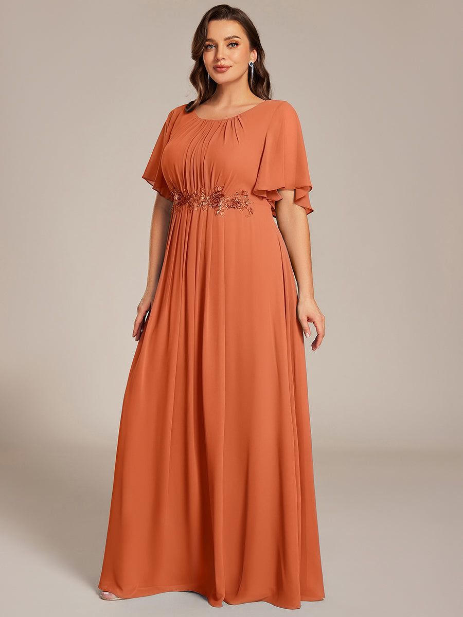 Bodenlanger A-Linien Chiffonkleid Mit Raffung Blumenmuster Und Applikationen #Farbe_Gebrannte Melone