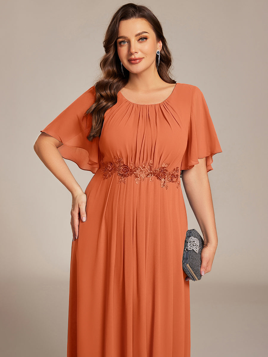 Bodenlanger A-Linien Chiffonkleid Mit Raffung Blumenmuster Und Applikationen #Farbe_Gebrannte Melone