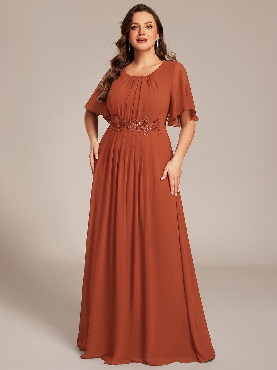 Bodenlanger A-Linien Chiffonkleid Mit Raffung Blumenmuster Und Applikationen #Farbe_Gebranntes Orange