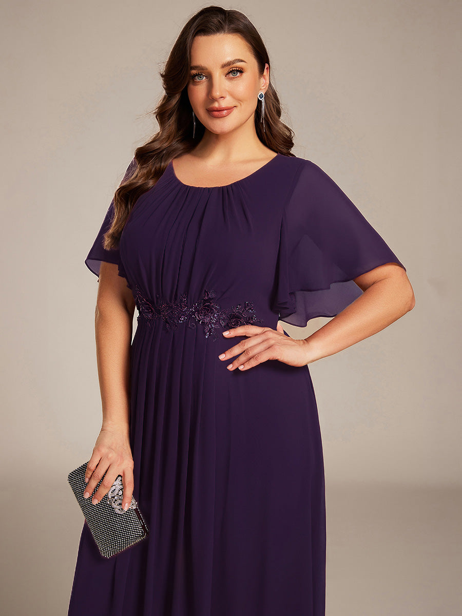 Bodenlanger A-Linien Chiffonkleid Mit Raffung Blumenmuster Und Applikationen #Farbe_Dunkelviolett