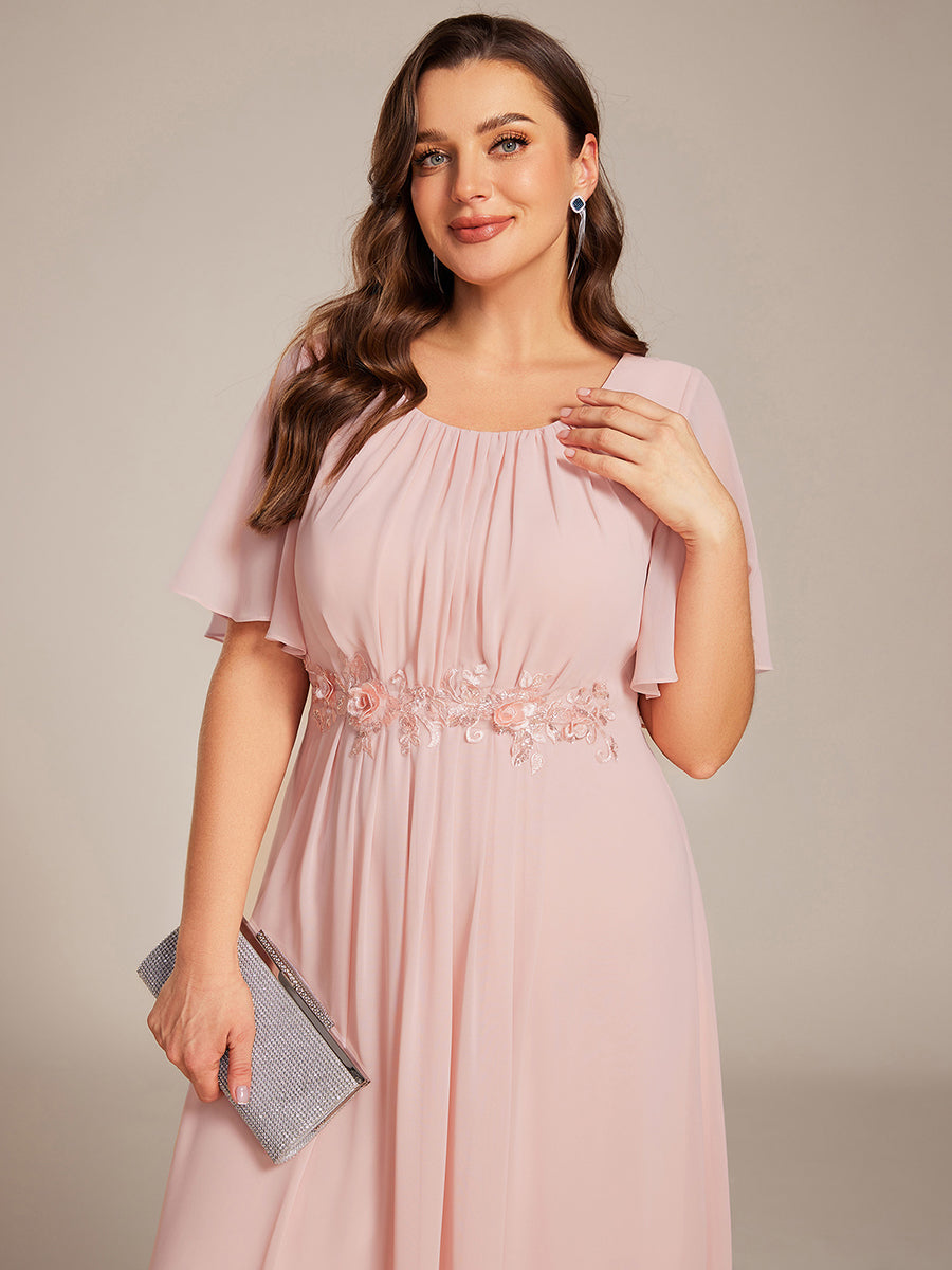 Bodenlanger A-Linien Chiffonkleid Mit Raffung Blumenmuster Und Applikationen #Farbe_Pink