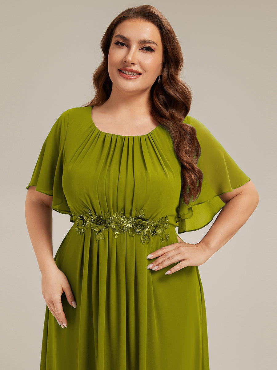 Bodenlanger A-Linien Chiffonkleid Mit Raffung Blumenmuster Und Applikationen #Farbe_Zitrone