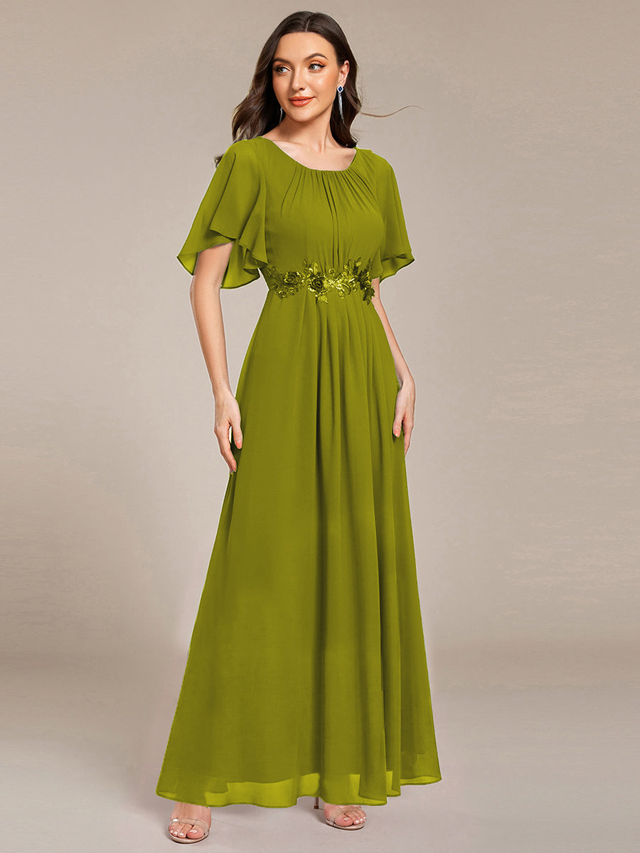 Bodenlanger A-Linien Chiffonkleid Mit Raffung Blumenmuster Und Applikationen #Farbe_Zitrone