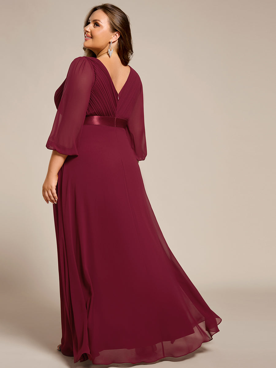 Funkelndes Abendkleid in A-Linie mit Empire-Taille und langen ?rmeln #farbe_Burgunderrot