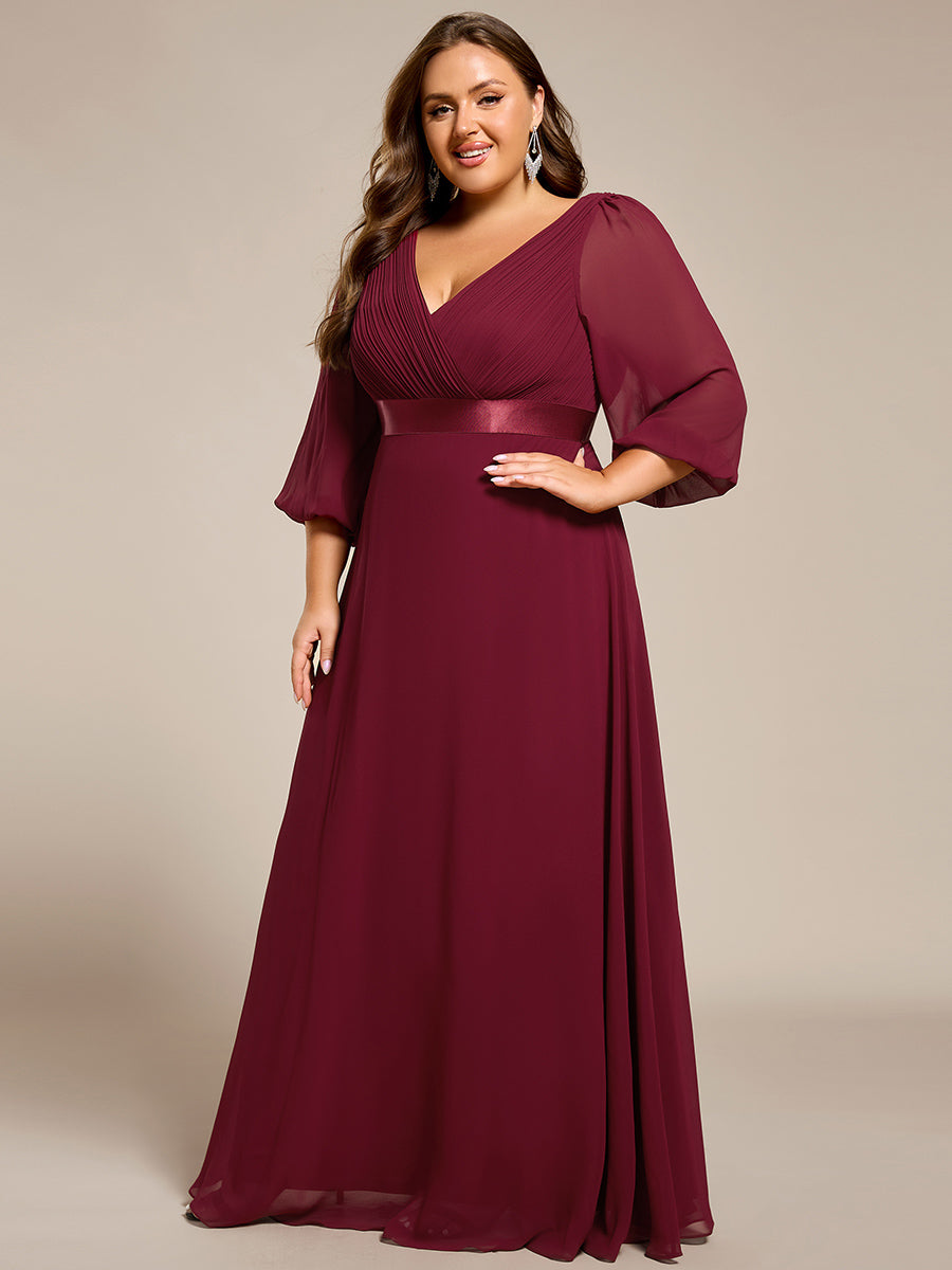 Funkelndes Abendkleid in A-Linie mit Empire-Taille und langen ?rmeln #farbe_Burgunderrot