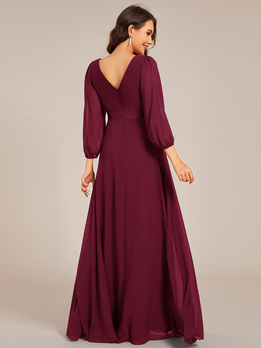 Funkelndes Abendkleid in A-Linie mit Empire-Taille und langen ?rmeln #farbe_Burgunderrot