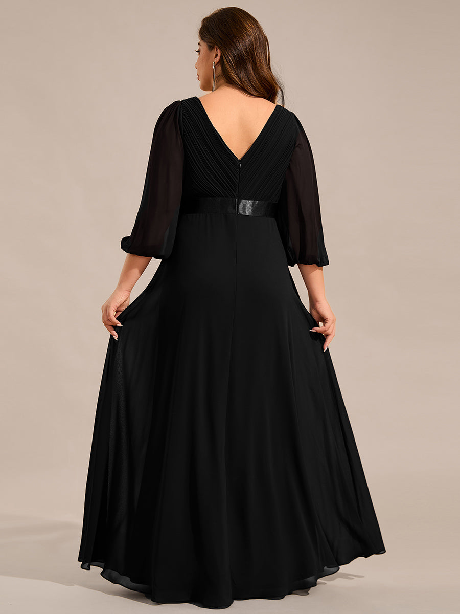 Funkelndes Abendkleid in A-Linie mit Empire-Taille und langen ?rmeln #farbe_Schwarz