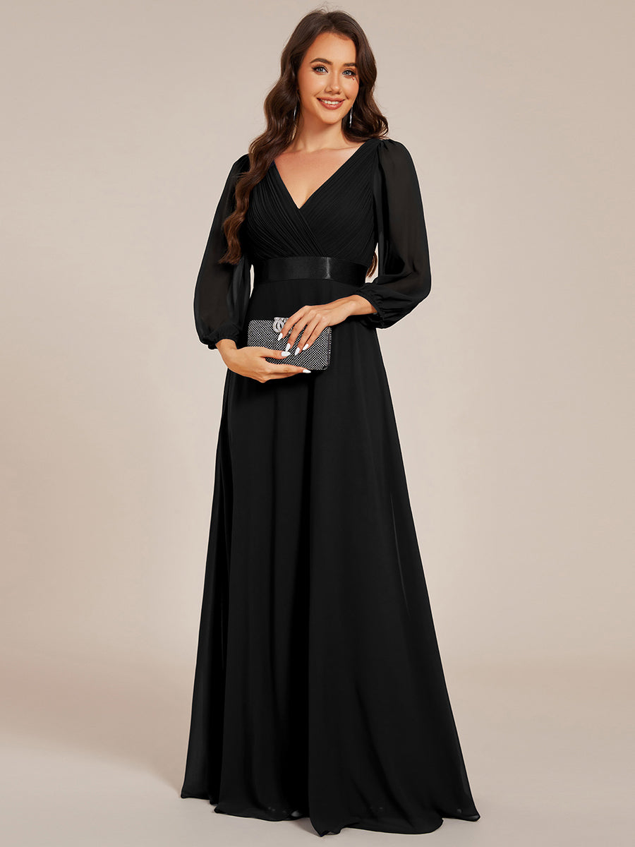 Funkelndes Abendkleid in A-Linie mit Empire-Taille und langen ?rmeln #farbe_Schwarz