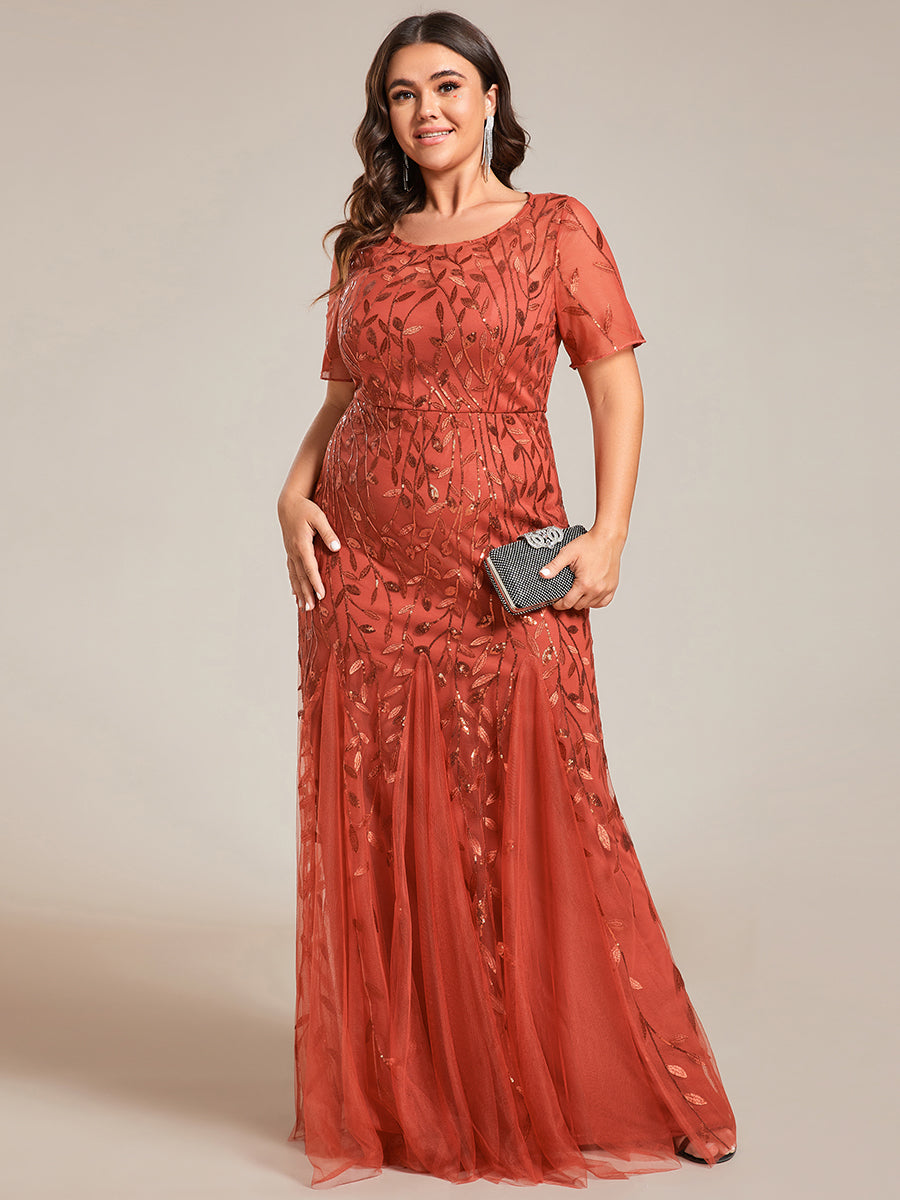 Bodenlanger Bodycon Kleid Mit Rundhalsausschnitt Pailletten Bestickte Patchwork Details #Farbe_Gebranntes Orange