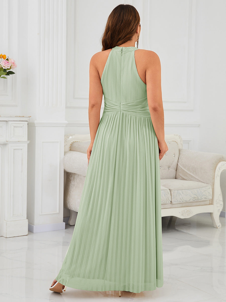 Bodenlanger Halterneck A-Linie Mesh Kleid Mit Tiefem V-Ausschnitt Eleganz Kleid #Farbe_Mintgrün