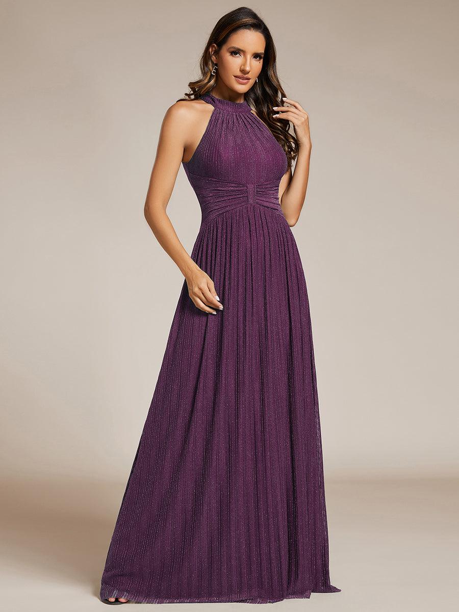 Bodenlanger Halterneck A-Linie Mesh Kleid Mit Tiefem V-Ausschnitt Eleganz Kleid #Farbe_Glyzinienviolett