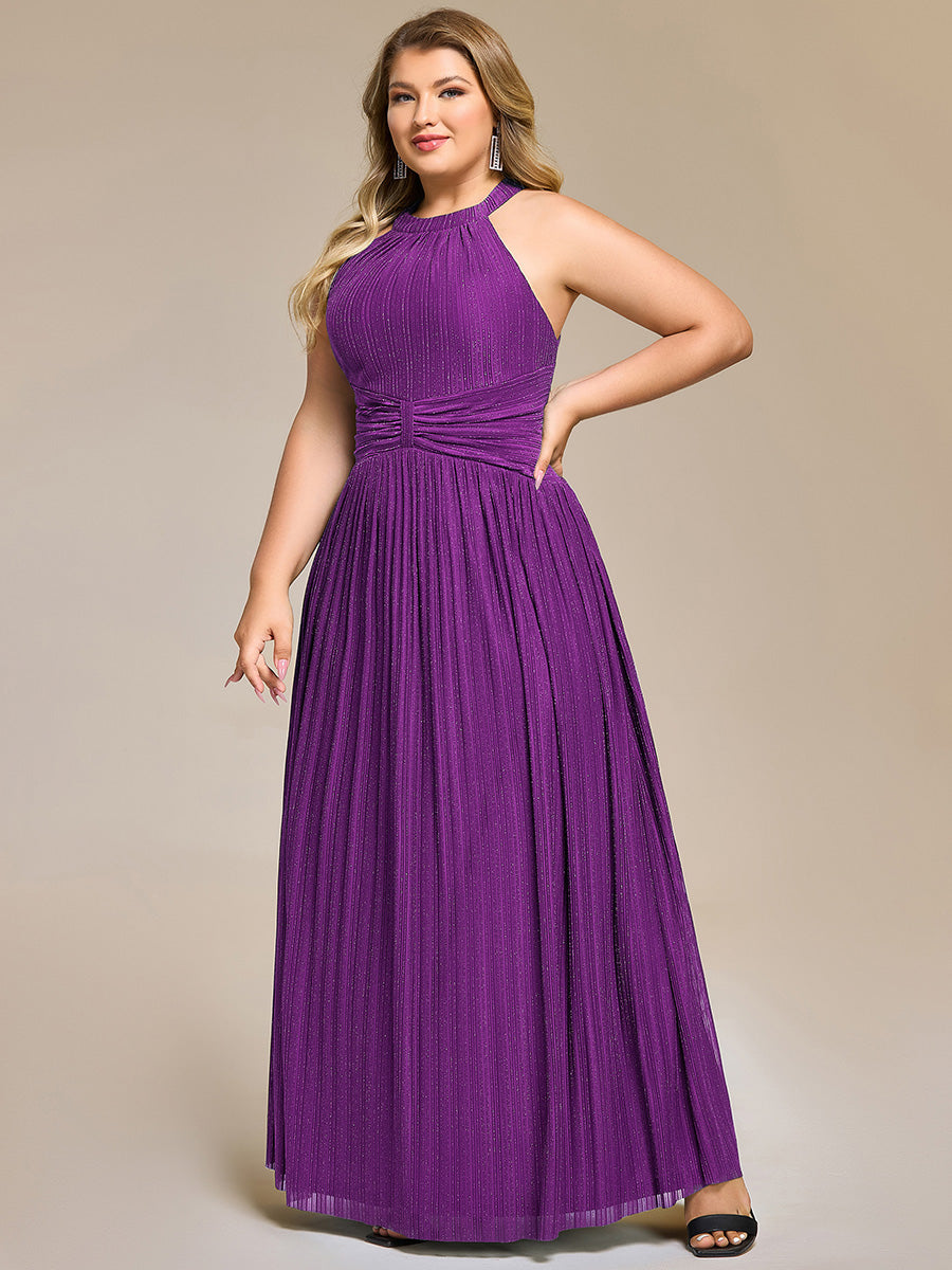 Bodenlanger Halterneck A-Linie Mesh Kleid Mit Tiefem V-Ausschnitt Eleganz Kleid #Farbe_Funkelnde Traube