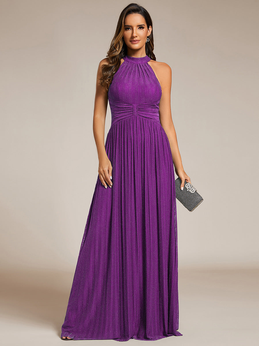 Bodenlanger Halterneck A-Linie Mesh Kleid Mit Tiefem V-Ausschnitt Eleganz Kleid #Farbe_Funkelnde Traube