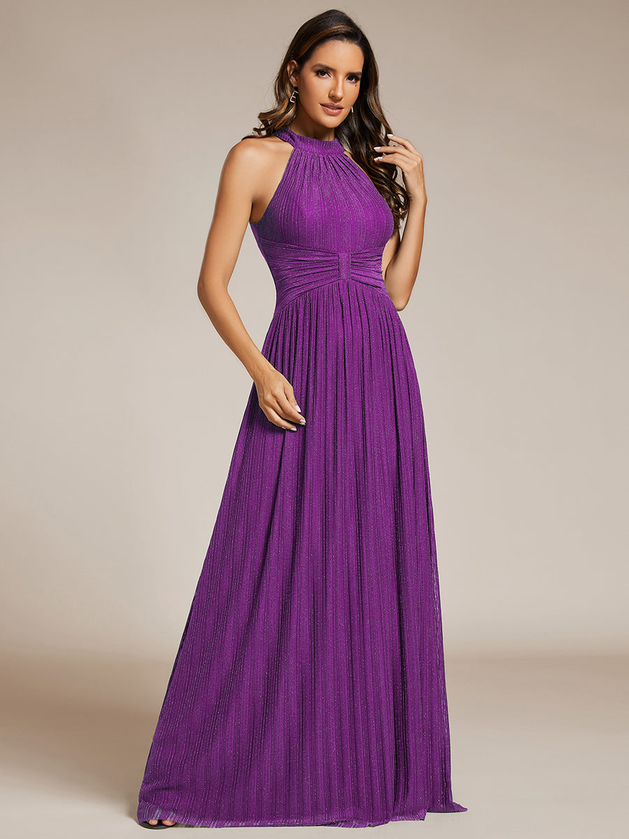 Bodenlanger Halterneck A-Linie Mesh Kleid Mit Tiefem V-Ausschnitt Eleganz Kleid #Farbe_Funkelnde Traube