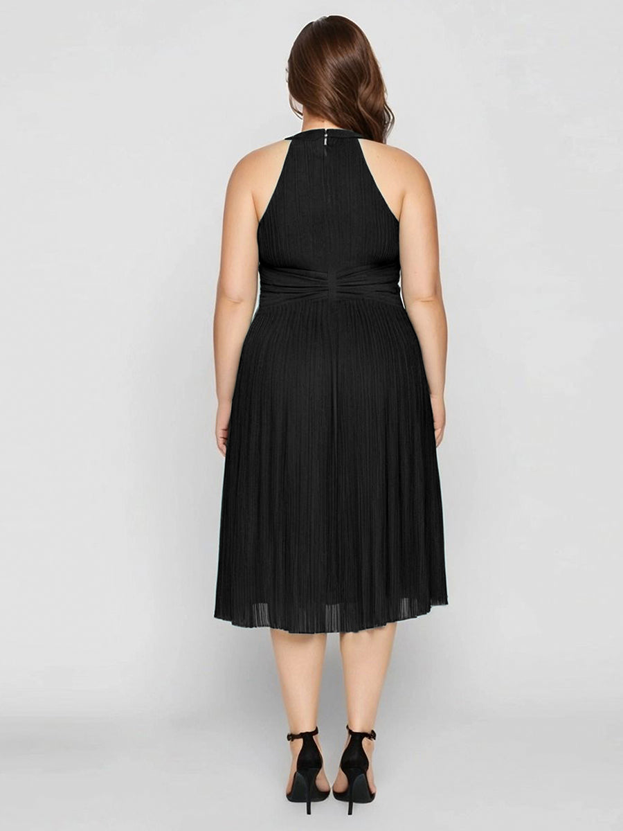 Midi Und Tea Länge Halterneck A Linie Mesh Kleid Mit Elegantem Design Und Bequemem Sitz #Farbe_Schwarz