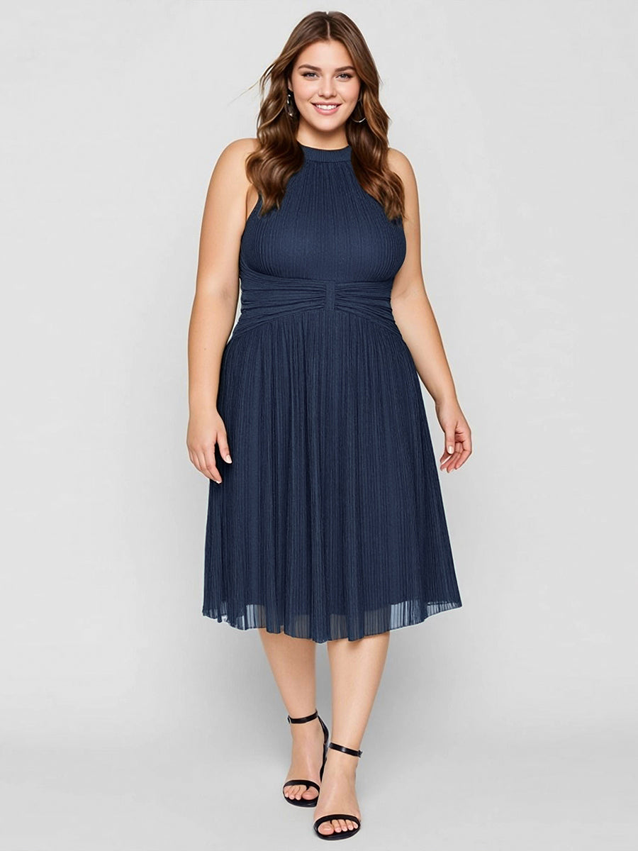 Midi Und Tea Länge Halterneck A Linie Mesh Kleid Mit Elegantem Design Und Bequemem Sitz #Farbe_Marineblau