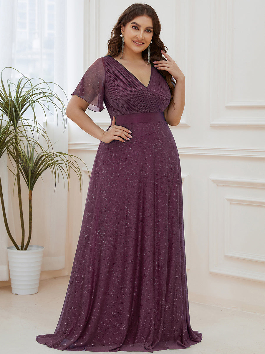 Bodenlanger A-Linien Kleid Mit Tiefem V-Ausschnitt Aus Diamant Leinen Falten Design Kleid #Farbe_Dunkelviolett