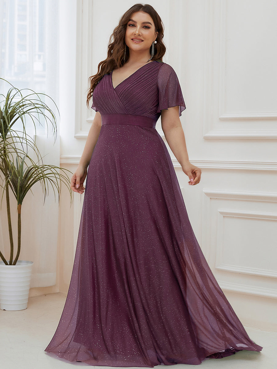Bodenlanger A-Linien Kleid Mit Tiefem V-Ausschnitt Aus Diamant Leinen Falten Design Kleid #Farbe_Dunkelviolett