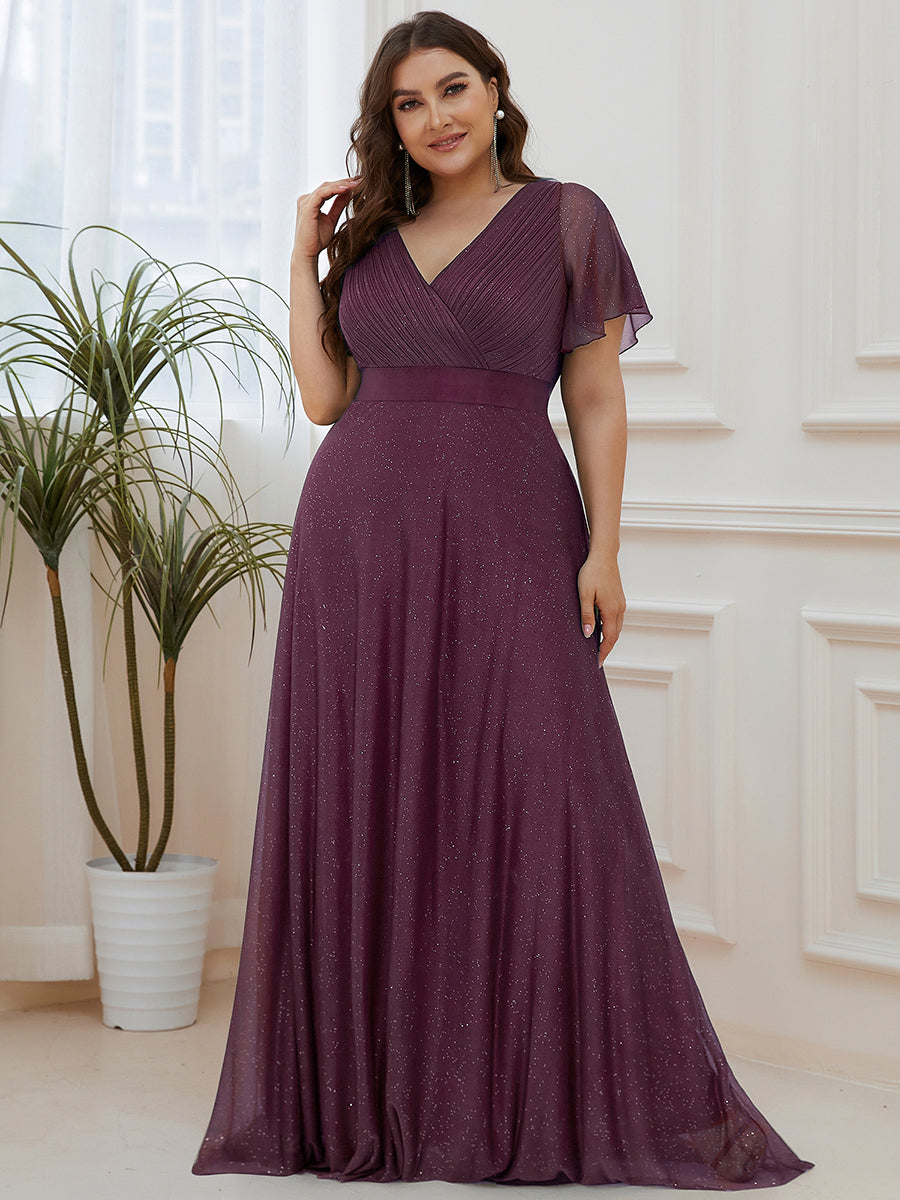 Bodenlanger A-Linien Kleid Mit Tiefem V-Ausschnitt Aus Diamant Leinen Falten Design Kleid #Farbe_Dunkelviolett