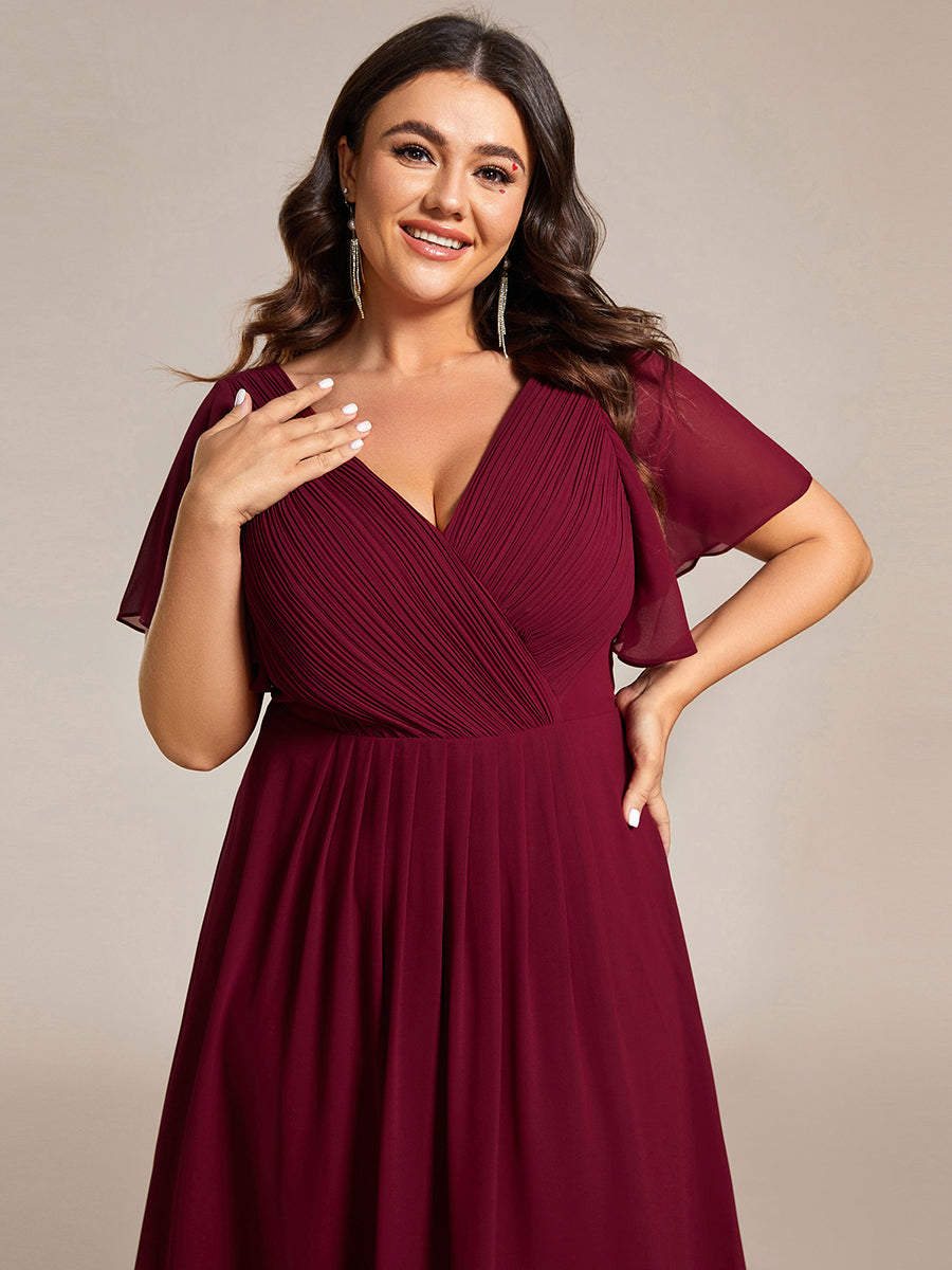 Funkelndes Abendkleid in A-Linie mit Empire-Taille und langen ?rmeln #farbe_Burgunderrot