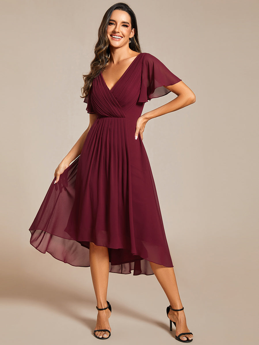 Funkelndes Abendkleid in A-Linie mit Empire-Taille und langen ?rmeln #farbe_Burgunderrot