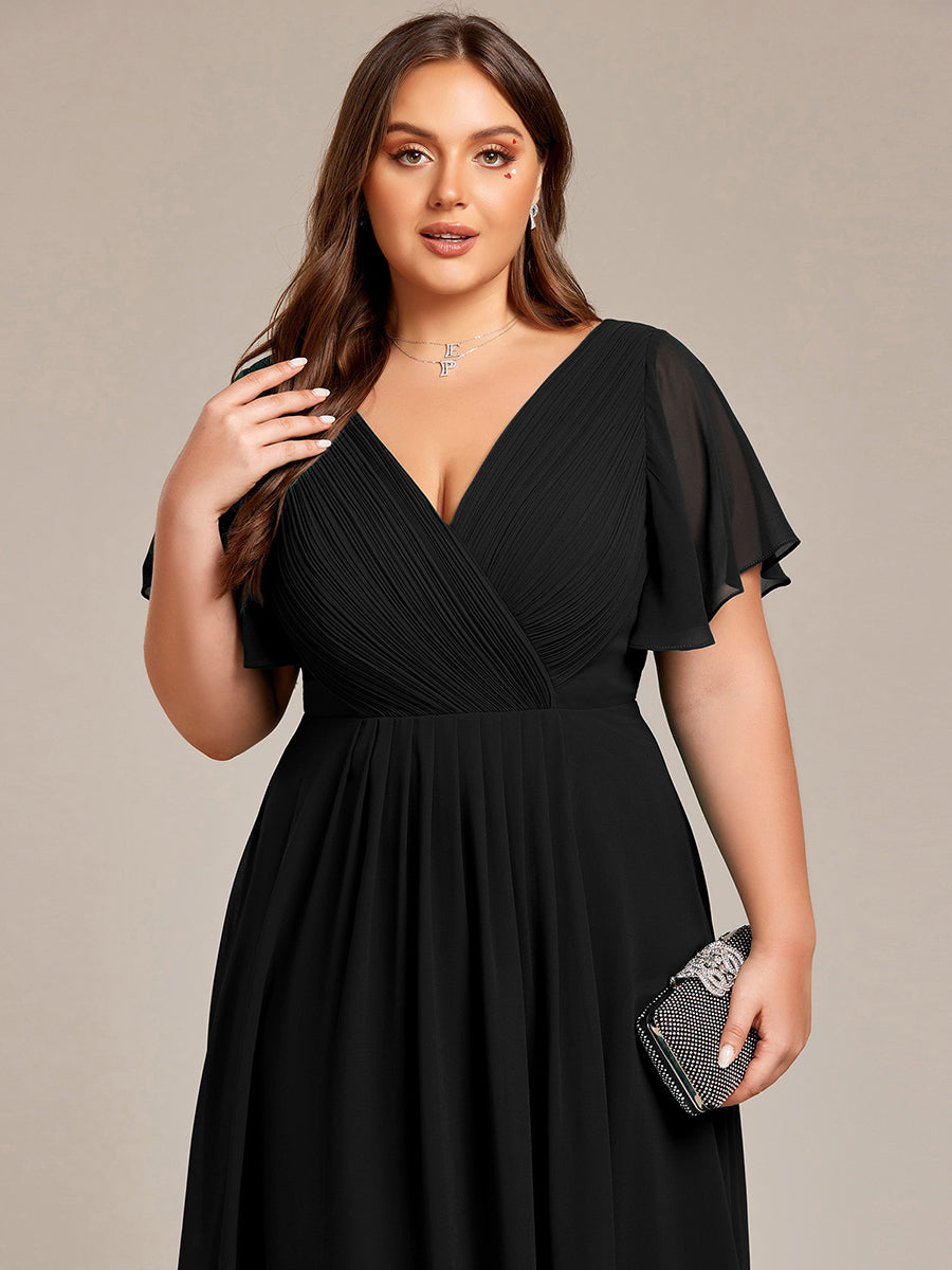 Funkelndes Abendkleid in A-Linie mit Empire-Taille und langen ?rmeln #farbe_Schwarz