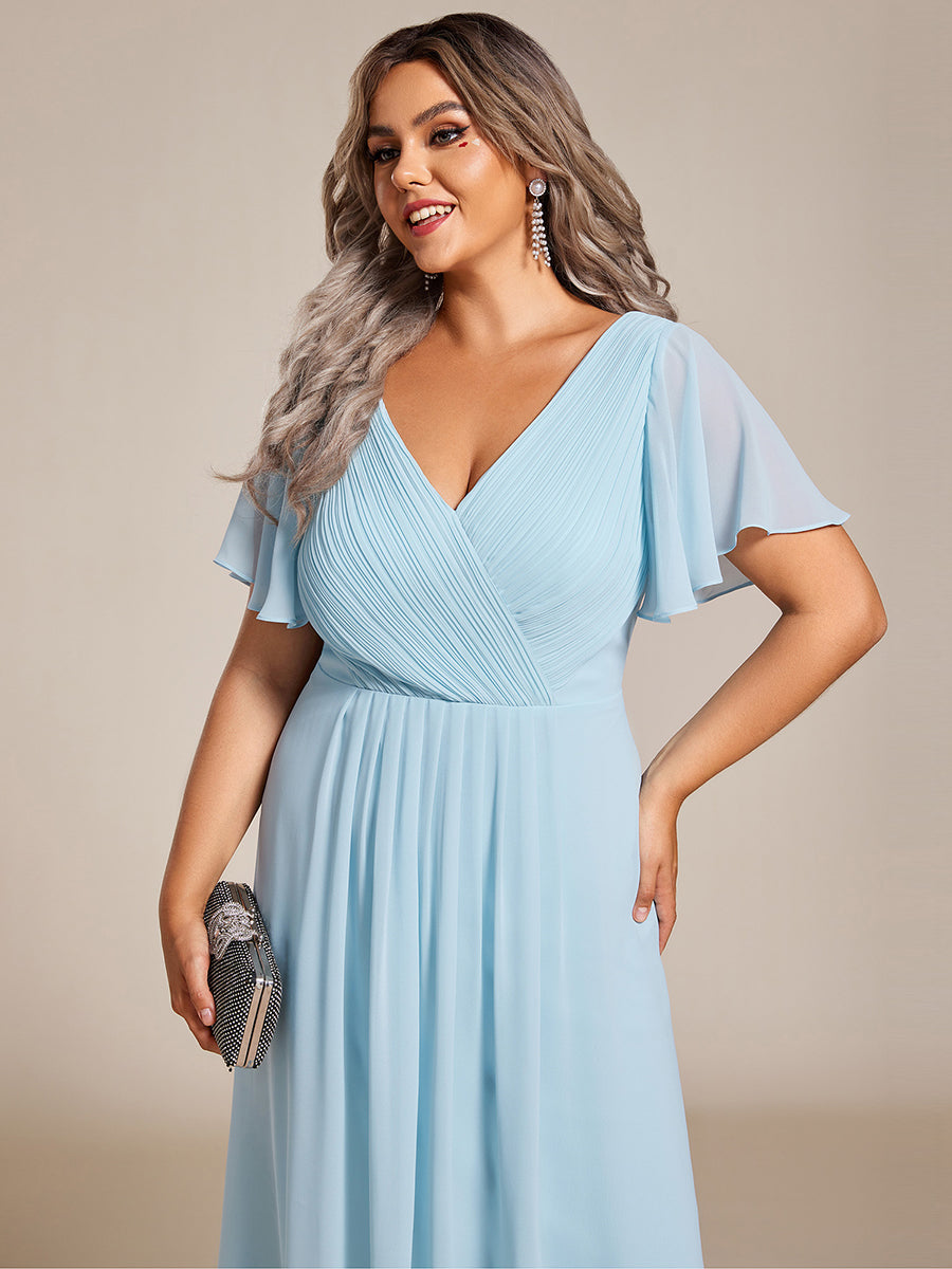 Funkelndes Abendkleid in A-Linie mit Empire-Taille und langen ?rmeln #farbe_Himmelblau
