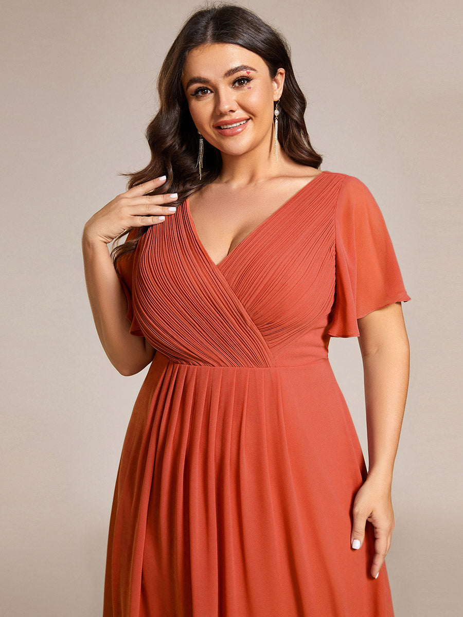 Funkelndes Abendkleid in A-Linie mit Empire-Taille und langen ?rmeln #farbe_Gebranntes Orange