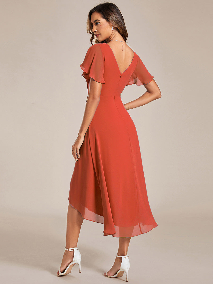 Funkelndes Abendkleid in A-Linie mit Empire-Taille und langen ?rmeln #farbe_Gebranntes Orange