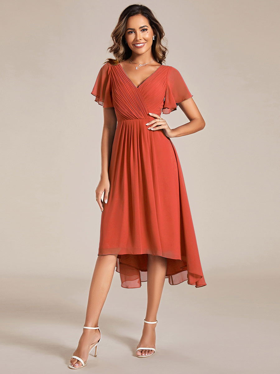Funkelndes Abendkleid in A-Linie mit Empire-Taille und langen ?rmeln #farbe_Gebranntes Orange