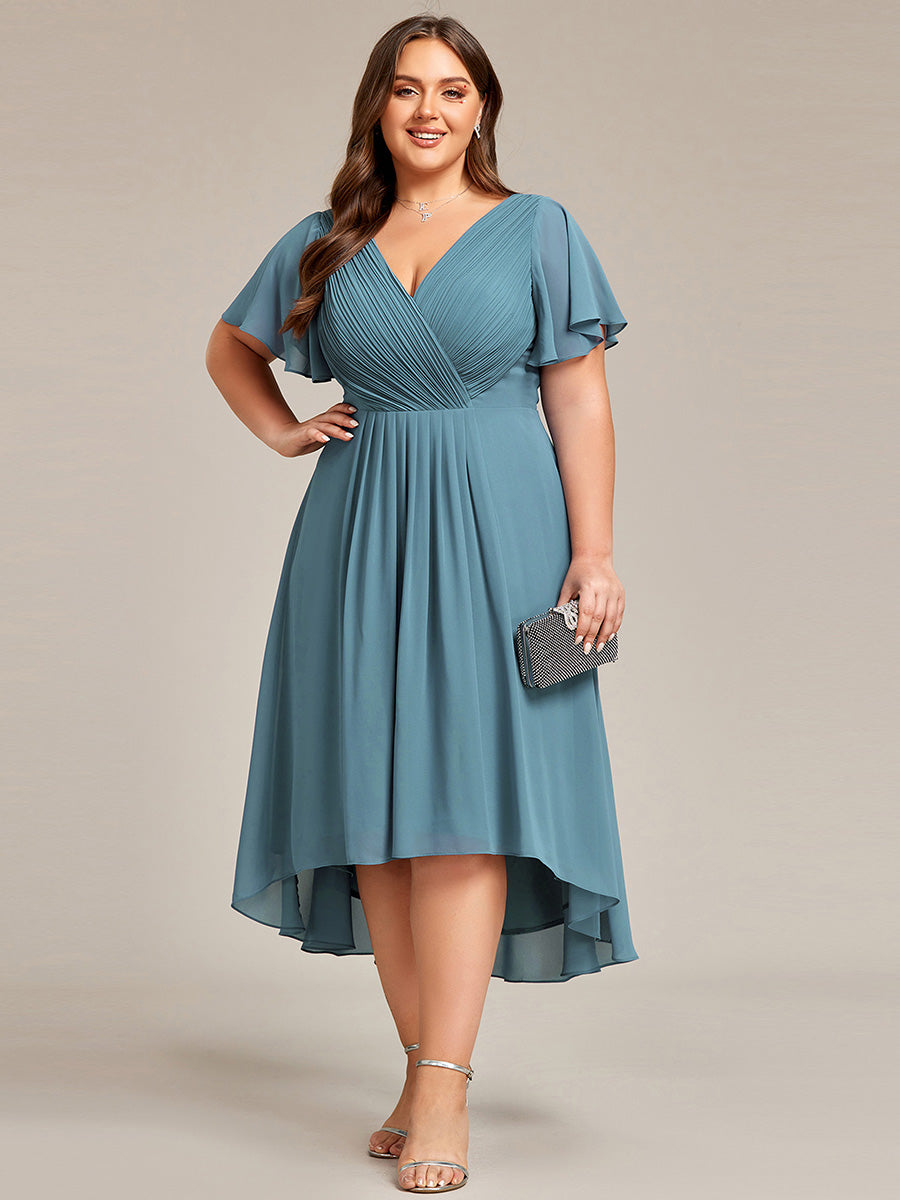Funkelndes Abendkleid in A-Linie mit Empire-Taille und langen ?rmeln #farbe_Hellpetrol