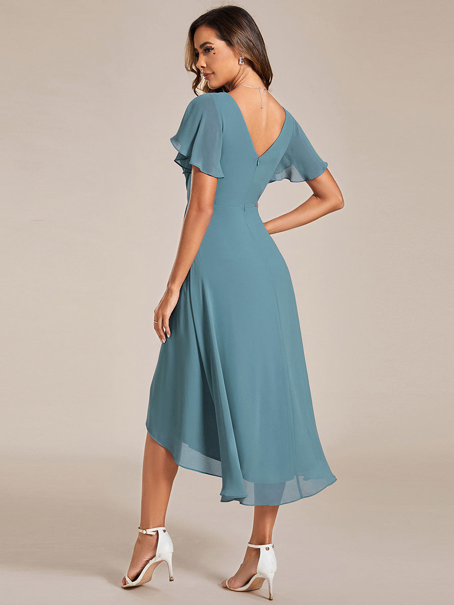 Funkelndes Abendkleid in A-Linie mit Empire-Taille und langen ?rmeln #farbe_Hellpetrol