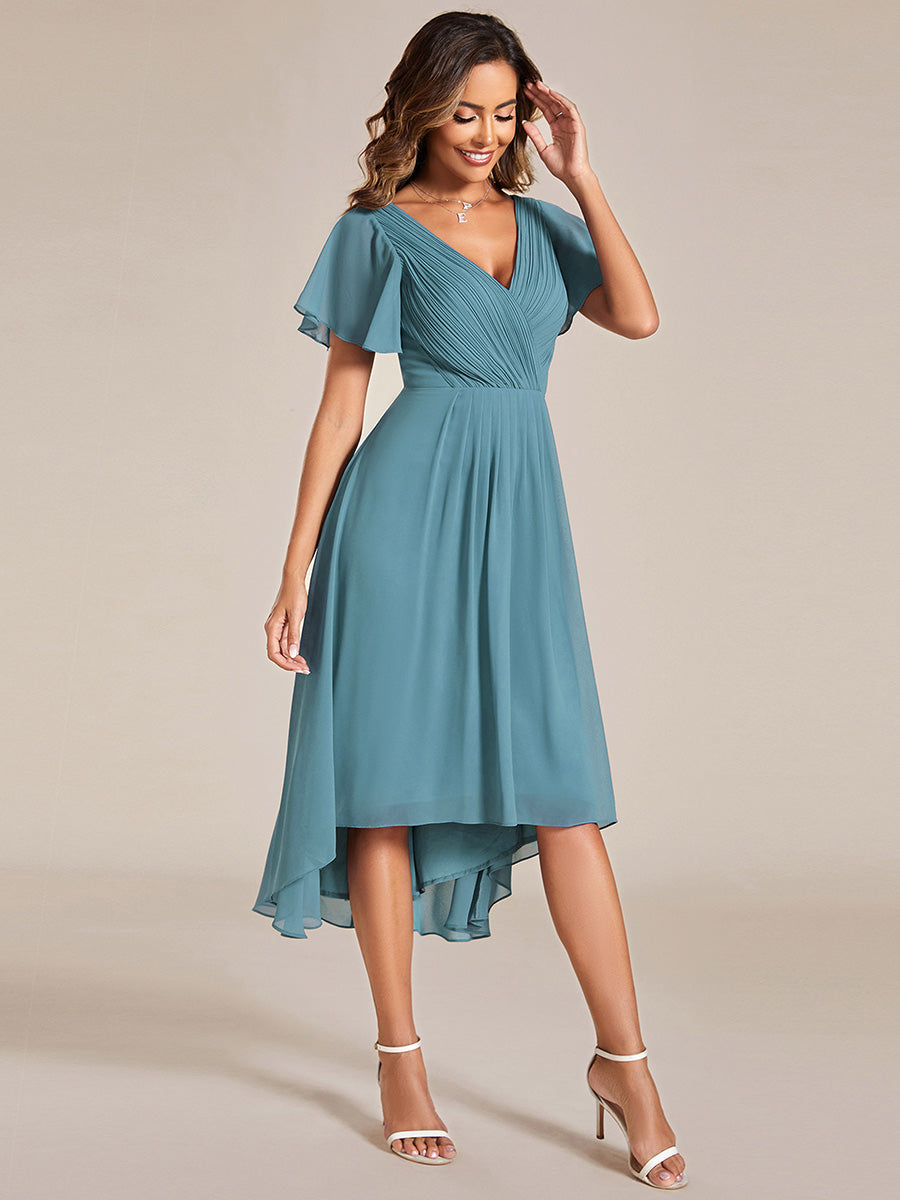 Funkelndes Abendkleid in A-Linie mit Empire-Taille und langen ?rmeln #farbe_Hellpetrol
