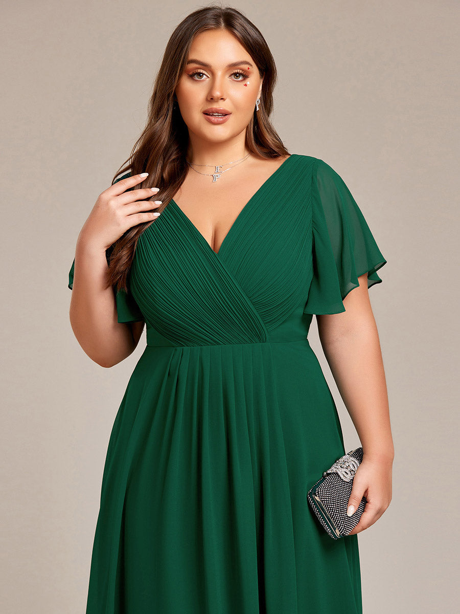 Funkelndes Abendkleid in A-Linie mit Empire-Taille und langen ?rmeln #farbe_Dunkelgrün