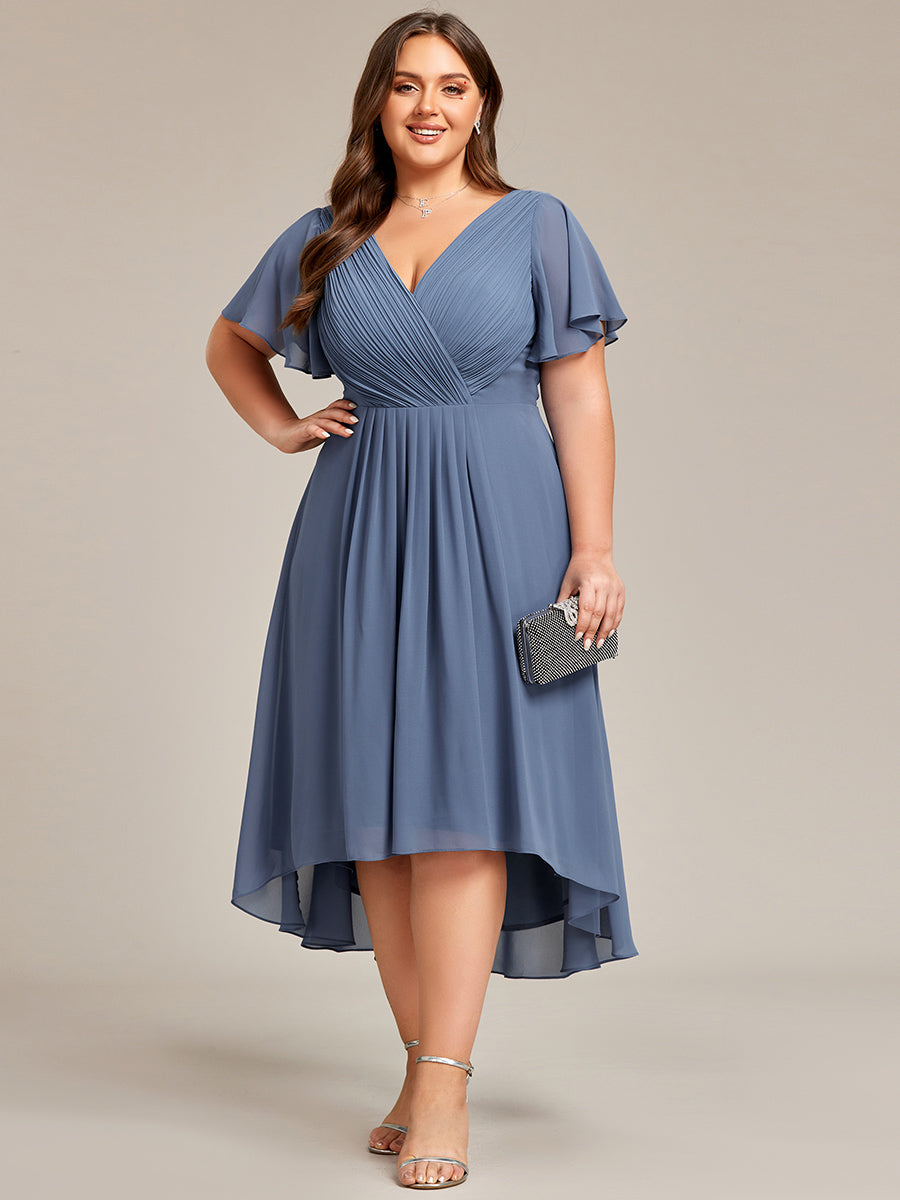 Funkelndes Abendkleid in A-Linie mit Empire-Taille und langen ?rmeln #farbe_Taubenblau