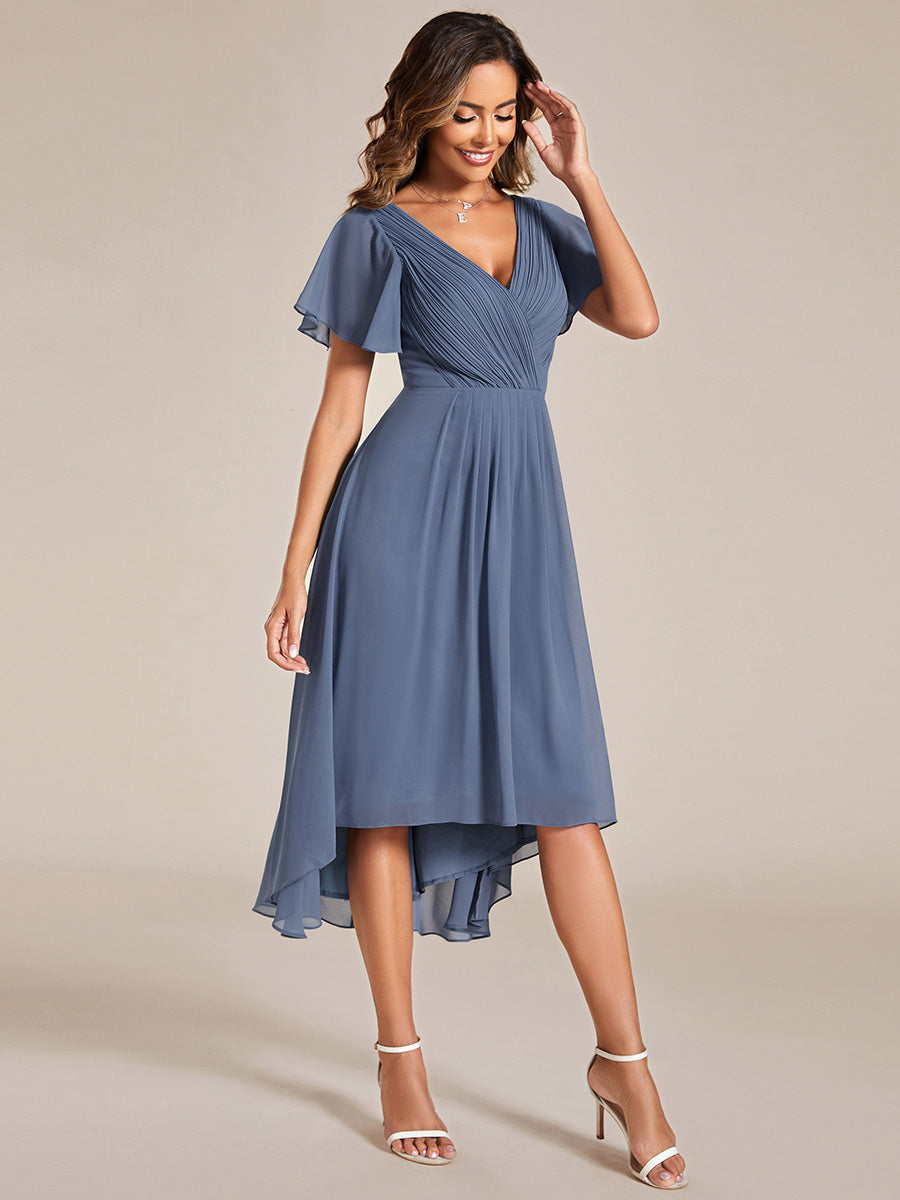 Funkelndes Abendkleid in A-Linie mit Empire-Taille und langen ?rmeln #farbe_Taubenblau