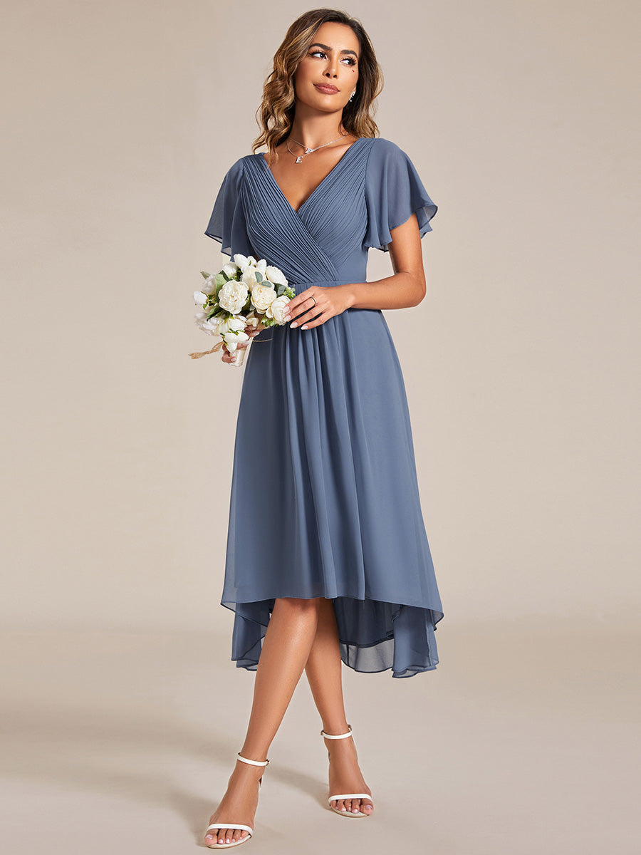 Funkelndes Abendkleid in A-Linie mit Empire-Taille und langen ?rmeln #farbe_Taubenblau