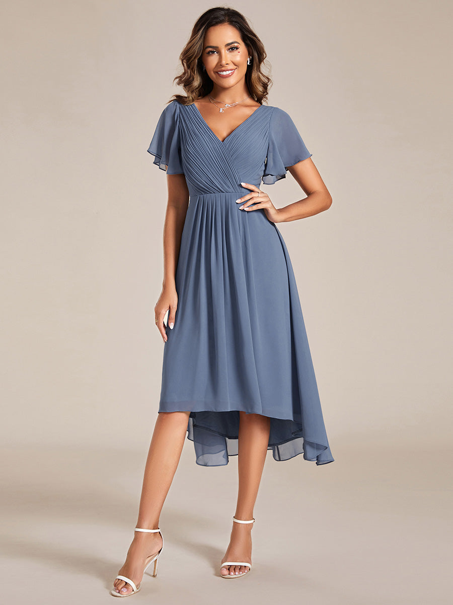 Funkelndes Abendkleid in A-Linie mit Empire-Taille und langen ?rmeln #farbe_Taubenblau