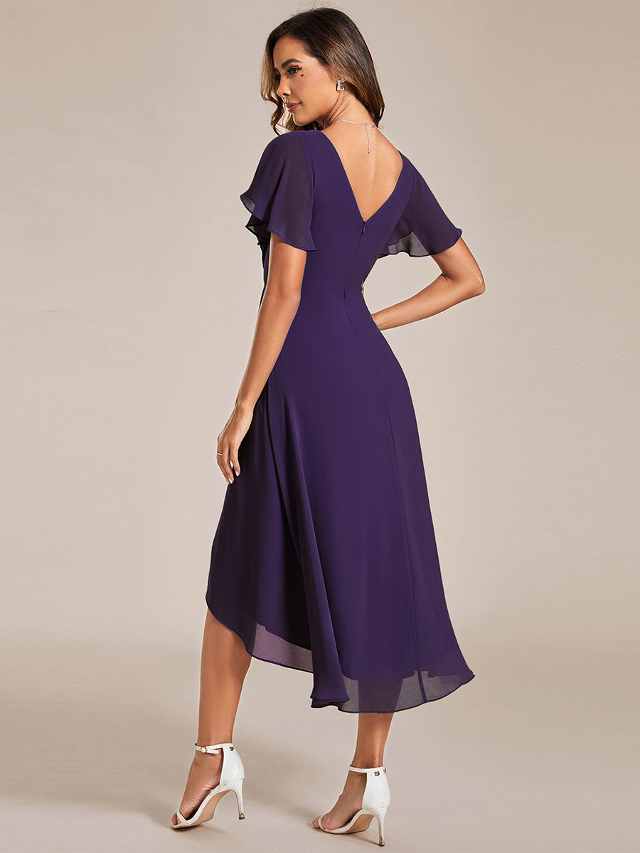 Funkelndes Abendkleid in A-Linie mit Empire-Taille und langen ?rmeln #farbe_Dunkelviolett