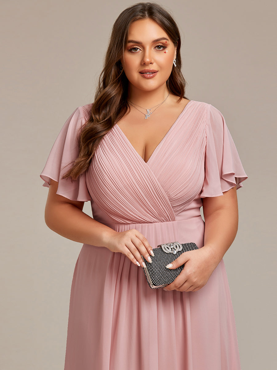 Funkelndes Abendkleid in A-Linie mit Empire-Taille und langen ?rmeln #farbe_Altrosa