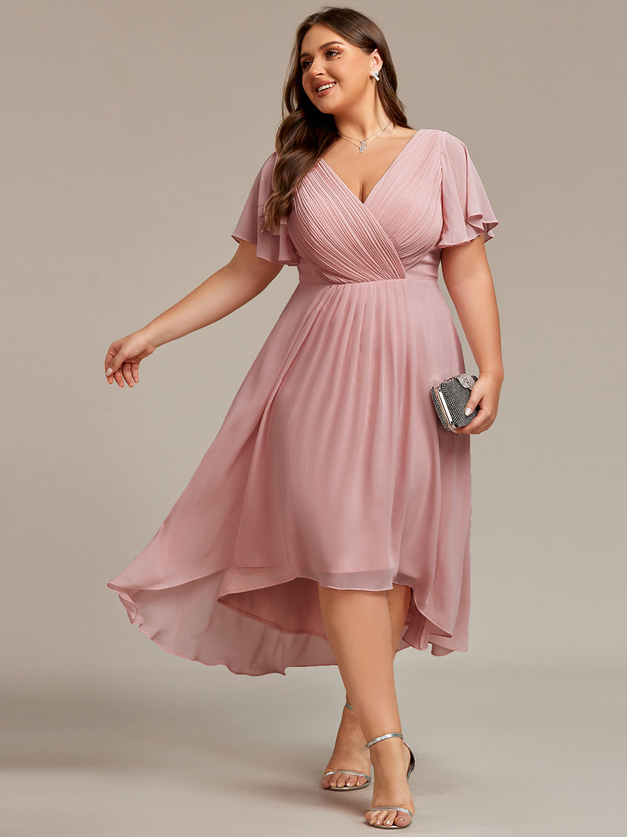Funkelndes Abendkleid in A-Linie mit Empire-Taille und langen ?rmeln #farbe_Altrosa